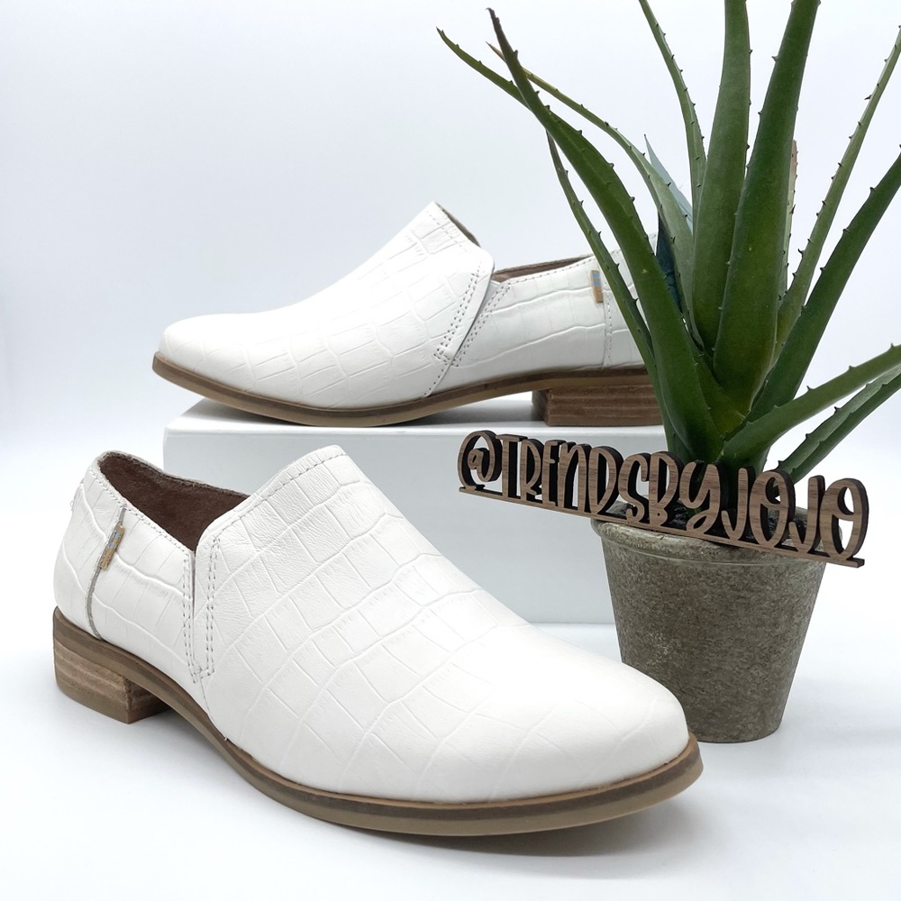 Toms White Croc Embossed Shaye Low Leather Booties